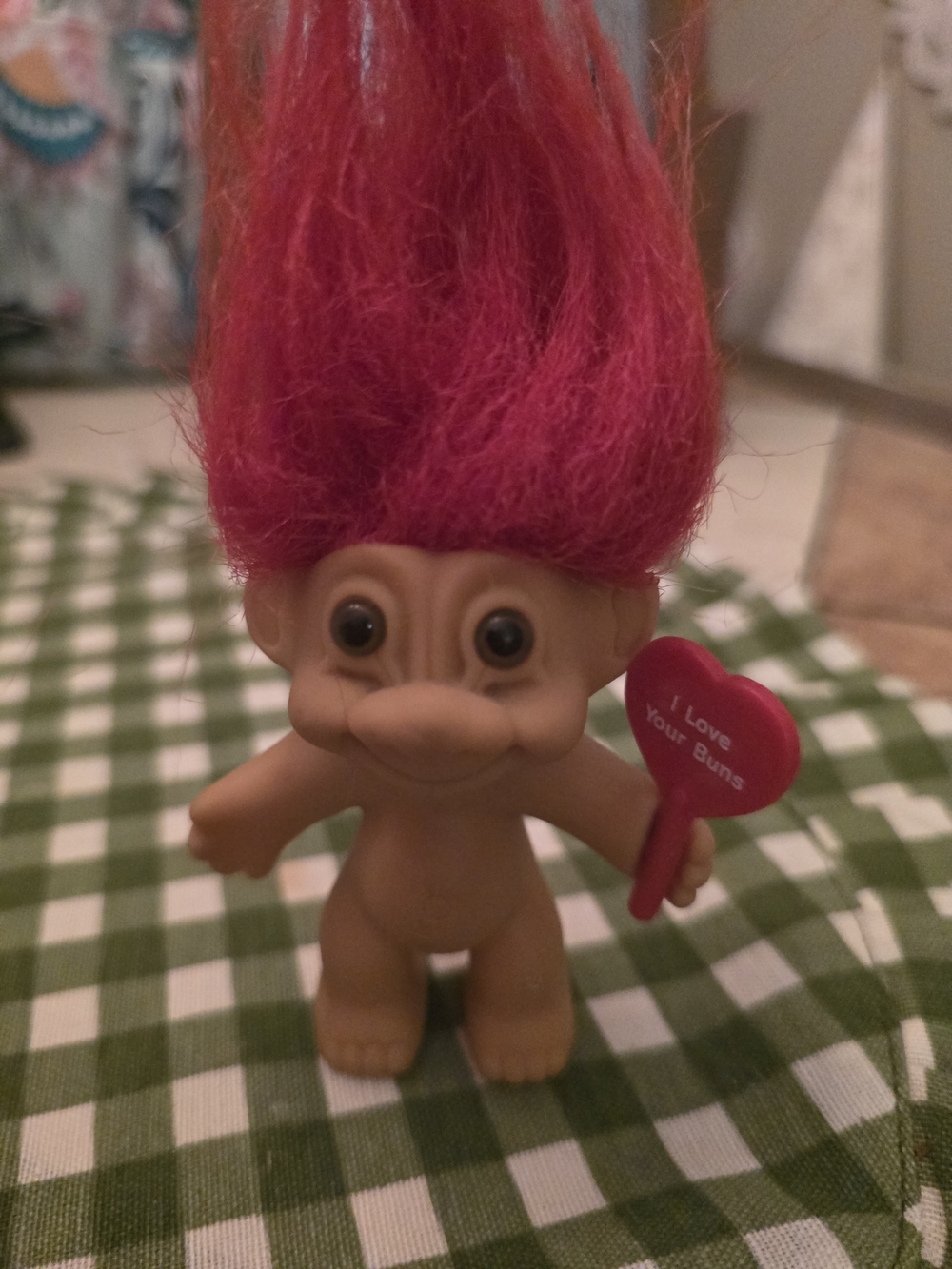 Russ Pink-Haired Troll Doll with Heart Sign